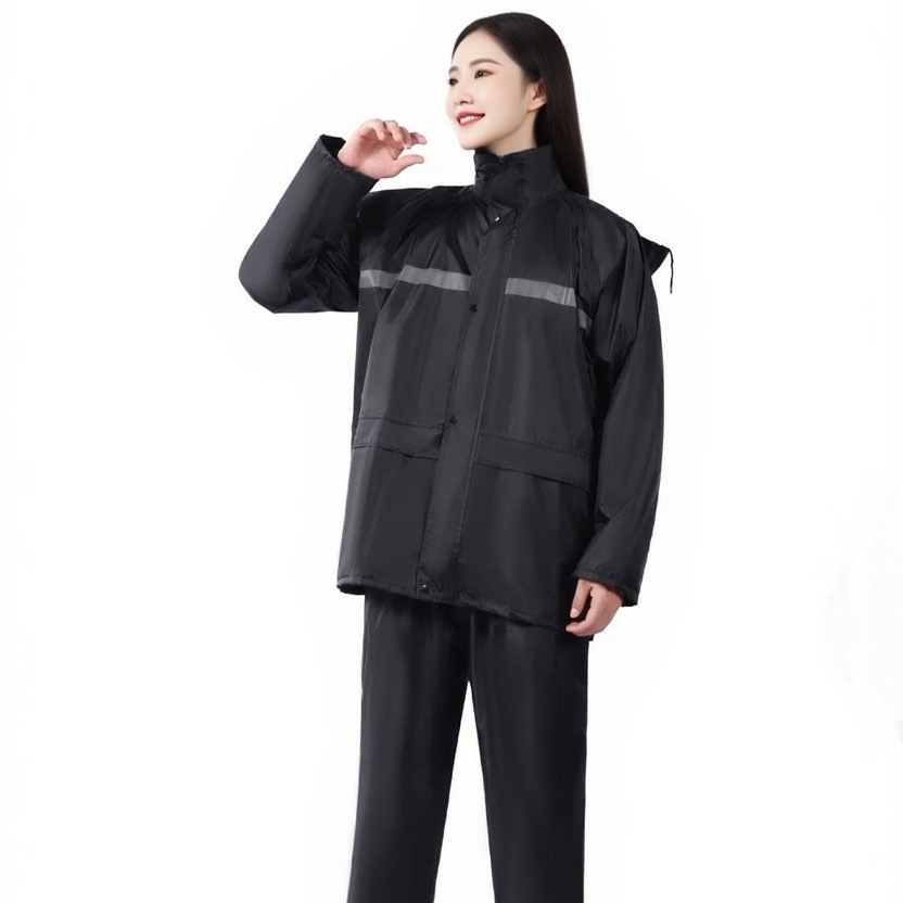 블랙 더블 레이어 더블 포켓 슈트