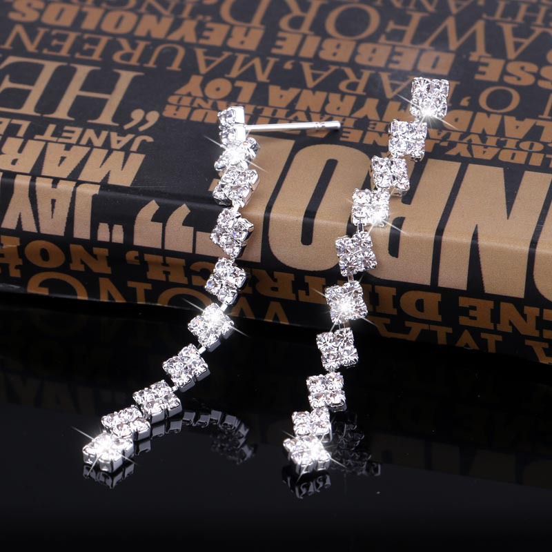 claw chain rhinestone bridal bracelet earrings two piece set simple dress wedding accessories bracelet_voghion.com