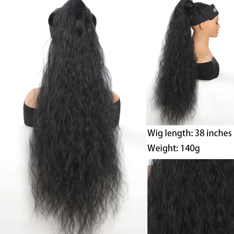 Unisex around wig ponytail chemical fiber fluffy magic wand ponytail corn silk extended version_voghion.com