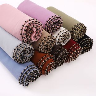 Live Cross-border New Copper Chain Black Crystal Pearl Chiffon Scarf Hui Scarf Middle East Africa Turban