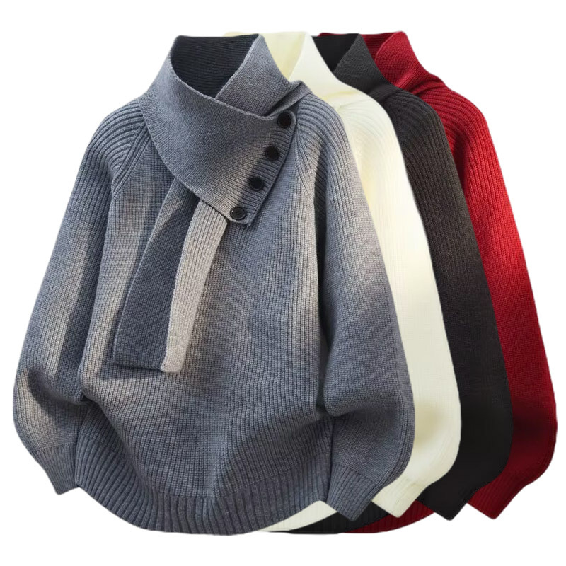 Explosiones transfronterizas de tamaño europeo de diseño de turbillo de tamaño grande sensación de camisa de punto suéter masculino botón de alta sensación otoño invierno fábrica al por mayor