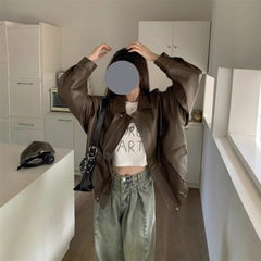 美式复古皮衣夹克外套女早春黑色甜酷风机车PU皮宽松修身长袖上衣