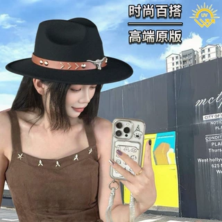 废土风帽子女西部复古牛仔帽防晒遮阳草帽度假礼帽巴拿马爵士帽男