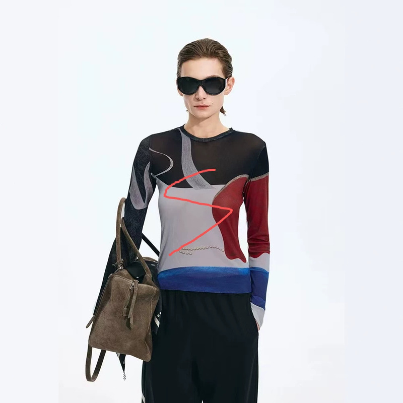 【Same style as in the mall】26 Autumn New Mesh T-shirt with Print 1842 【Same style as in the mall】26 Autumn New Mesh T-shirt with Print 1842