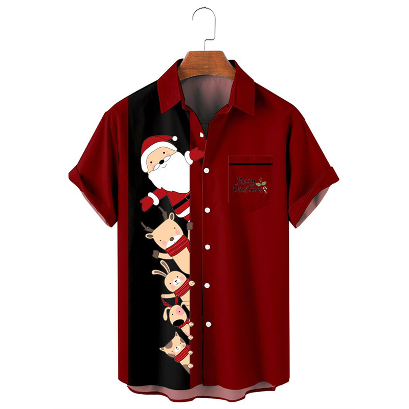 Cross-Border Men's 3D shirt independent station Christmas Series 3D digital printing Hawaiian shirt men's source manufacturers