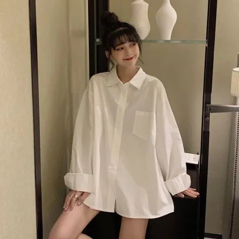 韩版新款春秋大码JK制服衬衣学院白色长袖衬衫上衣工作服一件代发