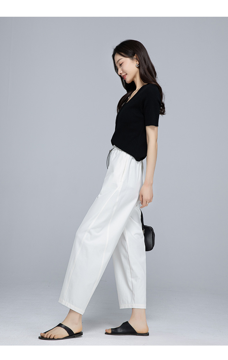 Quần culottes nữ ống rộng cạp chun rút dây dáng lười — Xanh lông mòng đen chi tiết 25