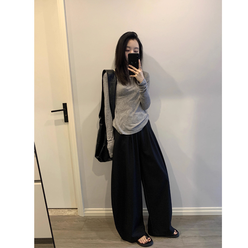 软糯轻感莱赛尔天丝薄款t恤女长袖秋内搭简约纯色修身上衣打底衫|undefined