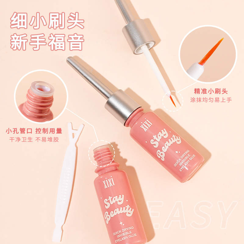 Xixi secado rápido pegamento de pestañas falsas invisibles suave, no irritante, herramientas de belleza de pegamento transparente de forma natural y duradera
