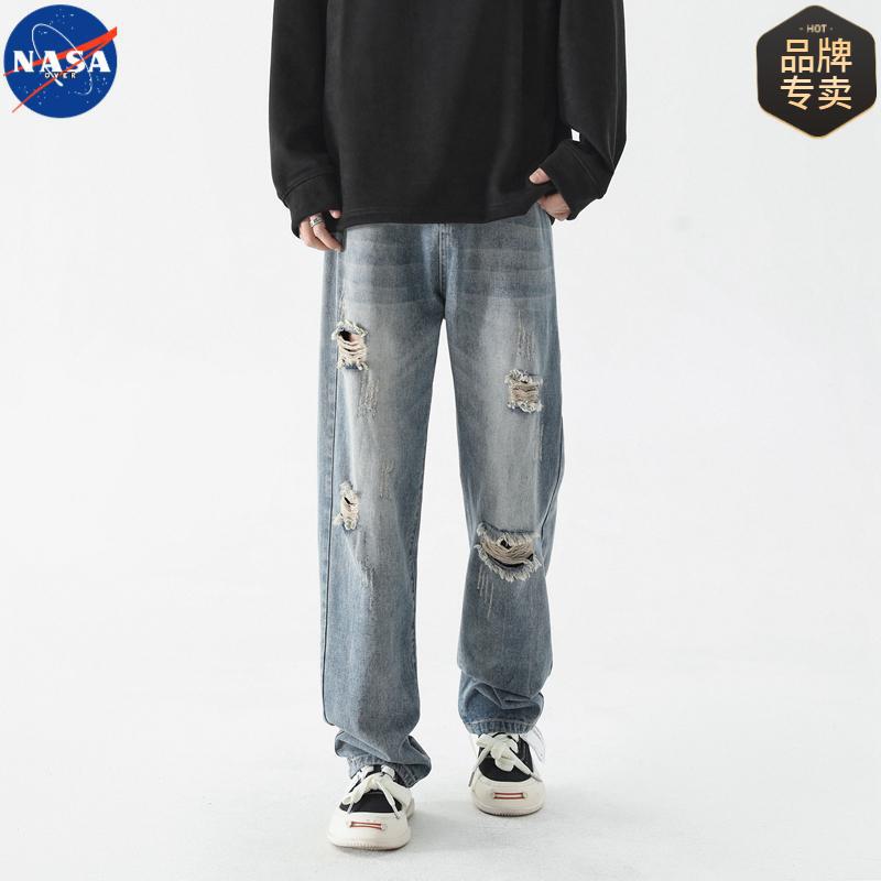 NASA New Ripped Jeans Men's Pants 2025 Spring and Autumn Retro High Street Trendy All-match Loose Washed Casual Pants