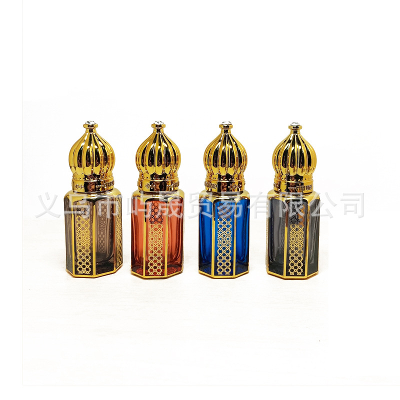 6ml botella de bola de rodillo de aceite esencial viaje perfume sub-botella de vidrio grueso galvanoplastia tallado Medio Oriente árabe botella de aceite esencial