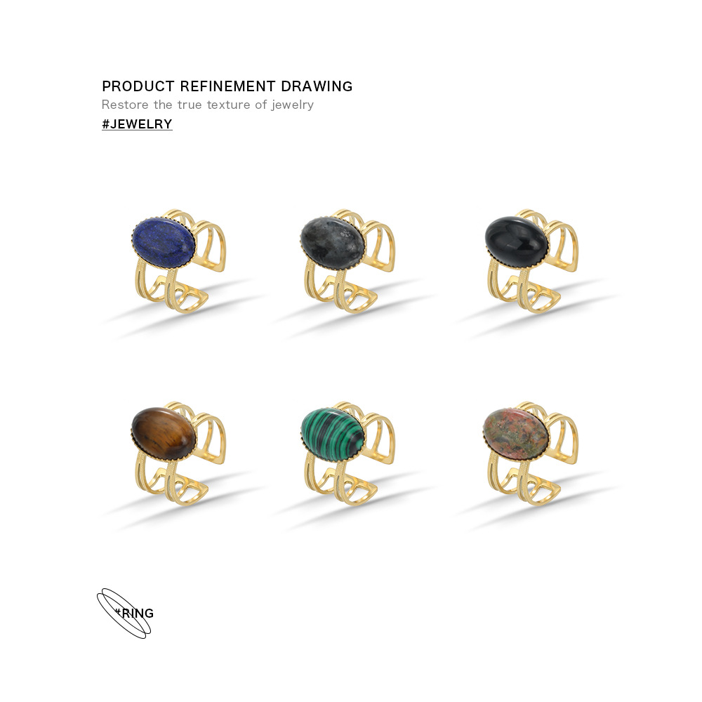Fashion Geometric Stainless Steel Open Ring Natural Stone Stainless Steel Rings