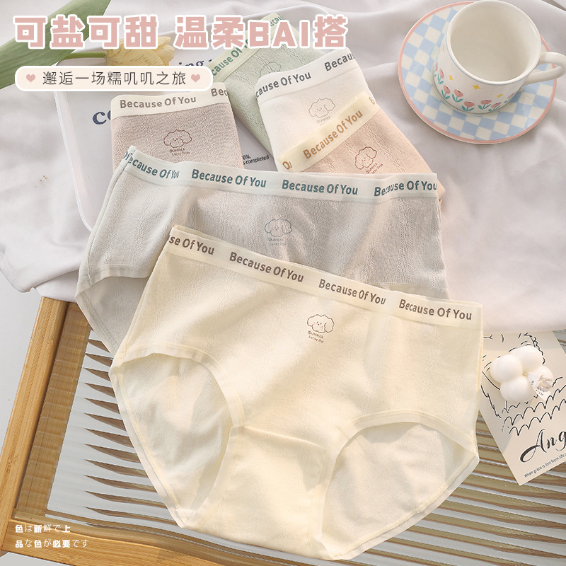 Girls Simple Sweet Cotton Panties Comfortable Breathable Antibacterial Crotch Cotton Women's Briefs for Junior High School Students