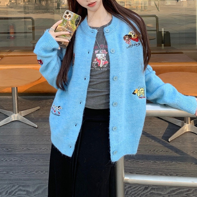 刺绣针织衫女士2025年秋冬季新款宽松休闲外穿高级感小众毛衣上衣|undefined
