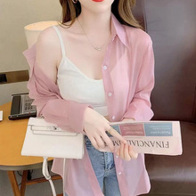 防晒衣薄款夏季外套女雪纺衬衫透气新款中长上衣可外穿冰丝防晒服