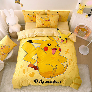 Cross-border Children's Dormitory Quilt Bed Three Four-piece Bed Sheet Leather Zhengpin Baokemeng Pure Cotton Cotton Cartoon Quilt Cover