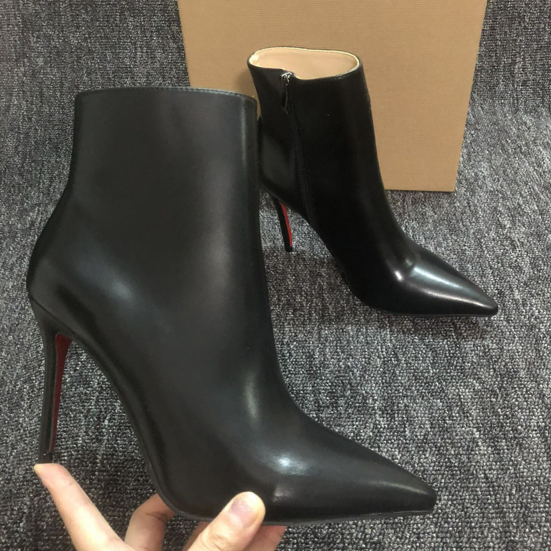 Retro leather elegant fashionable low boots pointed-toe stiletto…