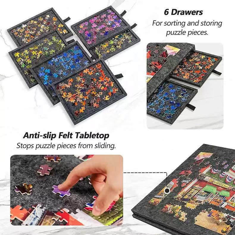 クロスボーダーフェルトパズルテーブルパズルパッド折りたたみスタンド蓋付き6引き出しポータブルパズルボード|undefined