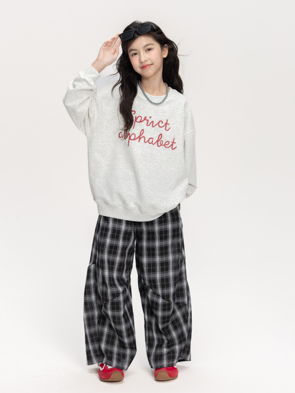女童字母印花卫衣2025秋季新款儿童中大童慵懒风宽松休闲长袖上衣|undefined