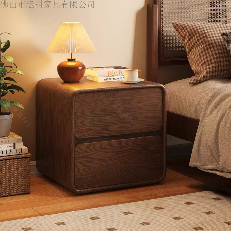 New Solid Wood Bedside Table Modern Simple Light Luxury Style Small Bedroom Home Leather Storage Bedside Table Retro Style