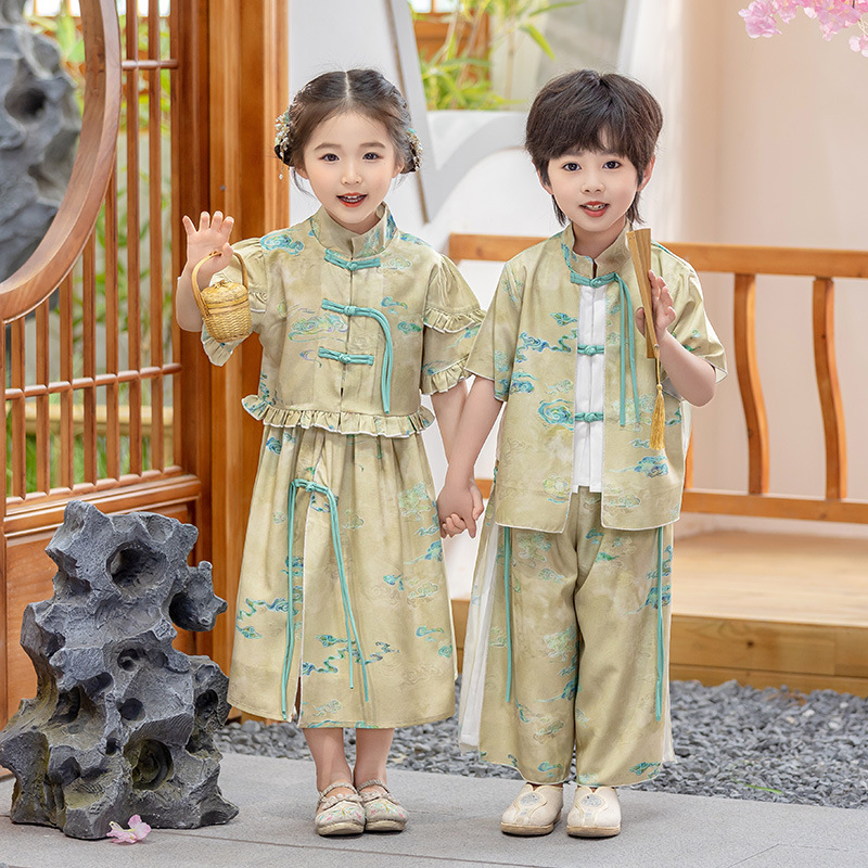 兒 童夏季六一演出服幼兒園園服兄妹裝瑞彩祥雲改良唐裝漢服套裝4