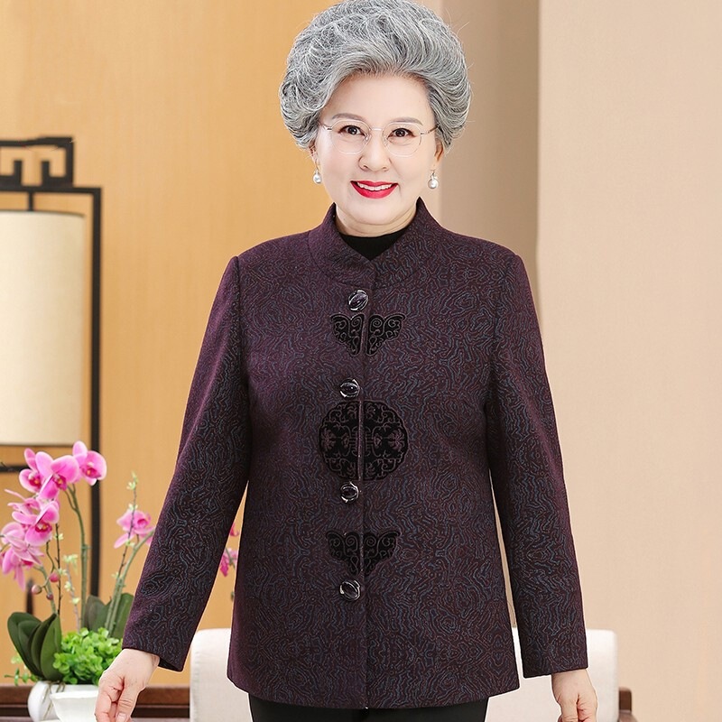 奶奶春秋唐装外套中老年人女妈妈装秋冬加绒老人太太衣服立领宽松|undefined