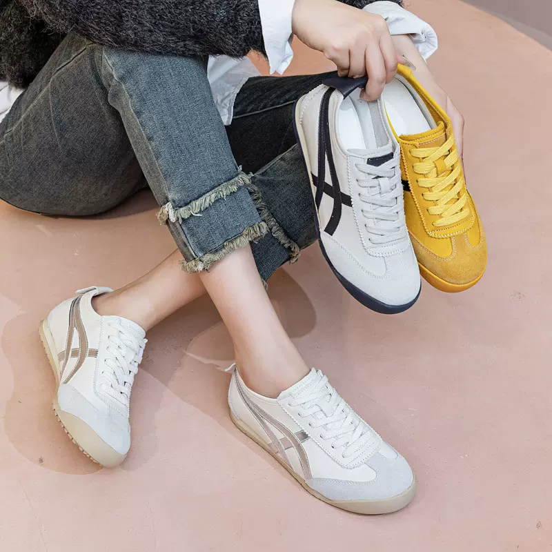 牦牛皮鬼家休闲德训鞋新款小白鞋头层牛皮透气柔软舒适休闲板鞋女