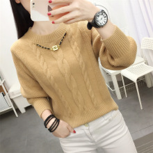 加厚毛衣女秋冬宽松慵懒风外穿冬季内搭圆领套头针织短款麻花上衣