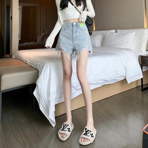 Women's Summer High-Waist Loose Straight A-Line Wide Leg Frayed Casual Jeans