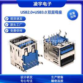 AF A母 USB2.0+USB3.0双层插座9PIN+4PIN 13PIN 上黑下蓝连接器