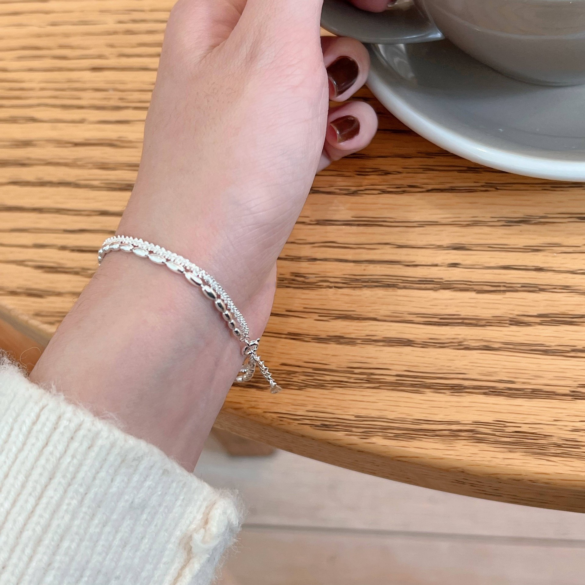 Solid Color Pattern Women's Gender 925 Sterling Silver Bracelets Simple Style