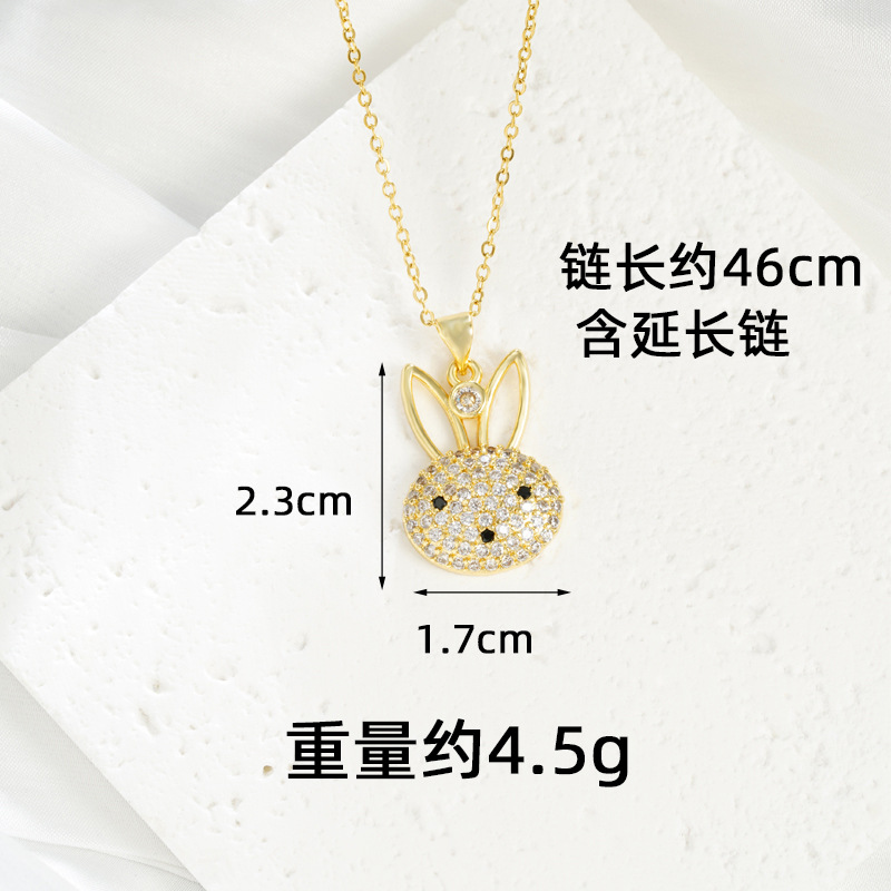 Collar de oro de arena transfronterizo de Vietnam lujoso ligero lindo aretes de diamantes de conejo de mujer nicho no se desvanece joyas de mano
