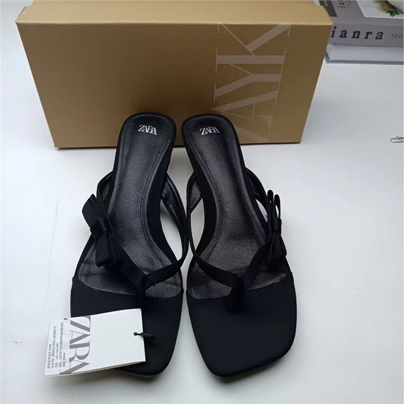 Za2026 Summer New French-Style Square-Toe Thong High-Heeled Slippers Open-Toe Backless Fashion Sandals