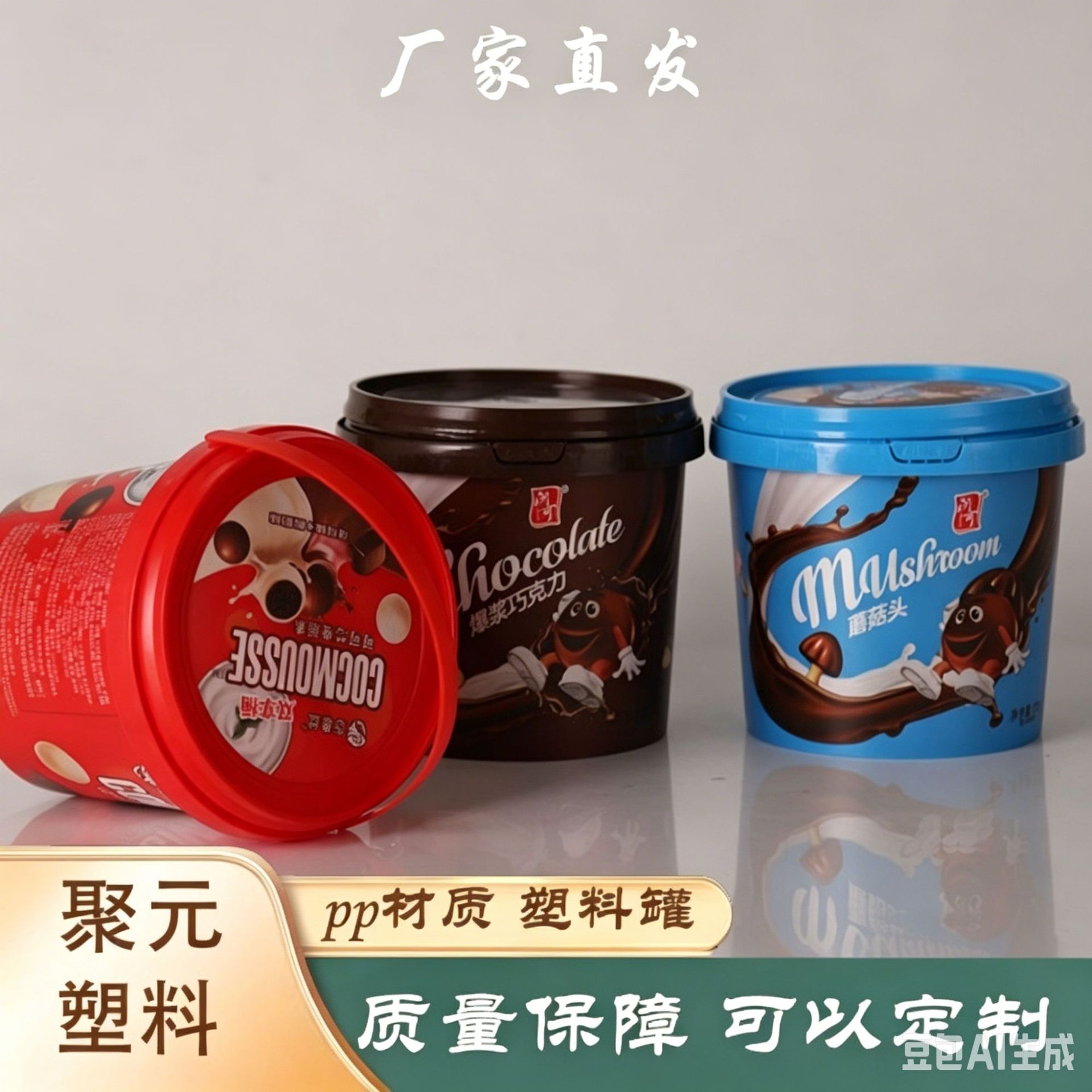 1200ml山楂饼干零食食品级密封塑料桶手提带盖膜内贴麦丽素桶制做