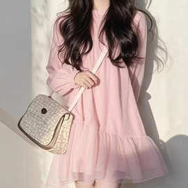 超仙小个子粉色连衣裙年春秋季女新品森系甜美风小个子字裙有吊牌