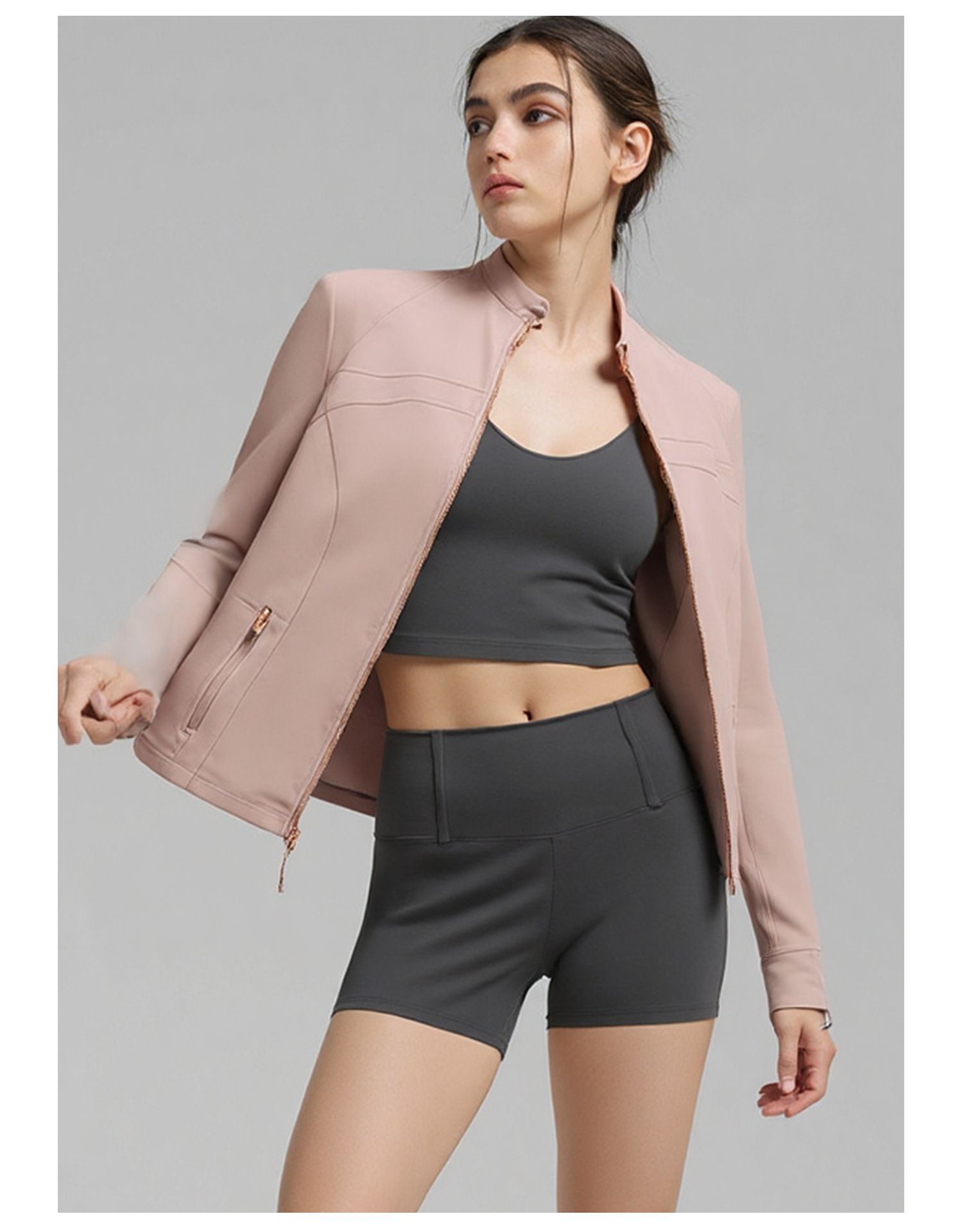 Women's Clothing Stand Up Collar Zip Up Cardigan Quick Drying Nylon Sports Top For Yoga Autumn Fashion_ecoleips.com