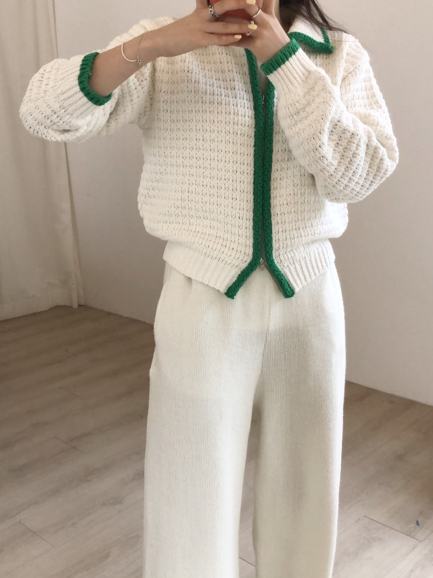 Contrast Thick Needle Zipper Cardigan Sweater Coat