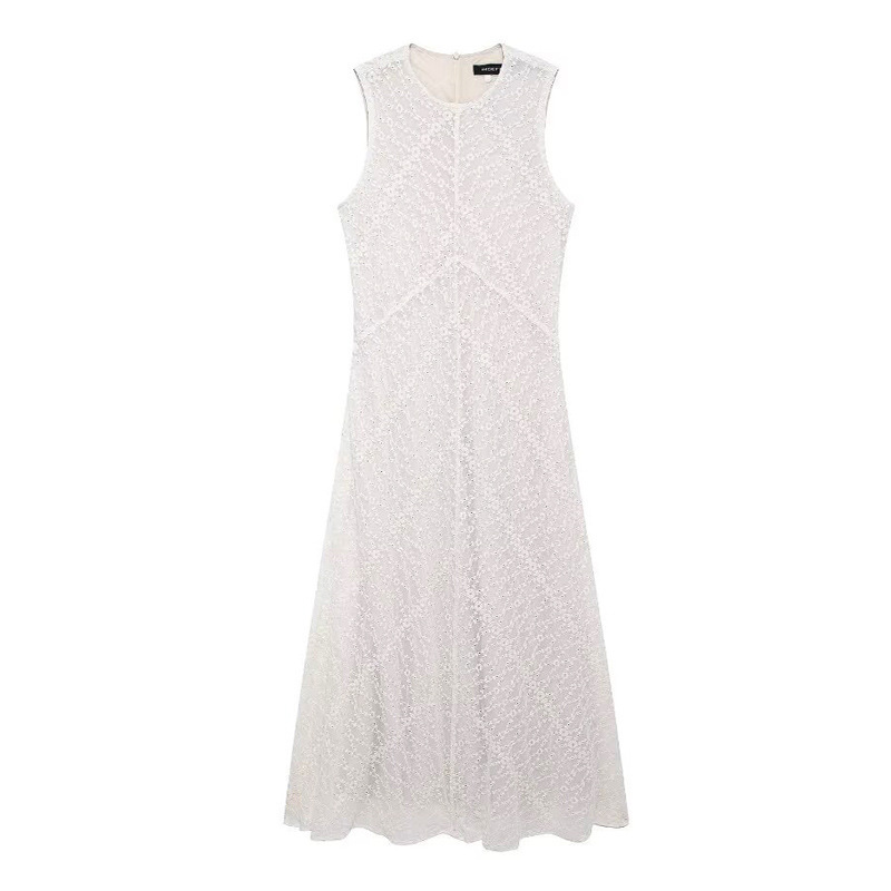 Cross-border AliExpress Amazon foreign trade wholesale European and American women's summer French fashion embroidery without sleeve long dress