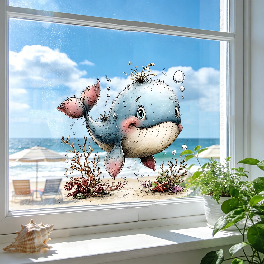 Nuevos productos de verano transfronterizos de la serie oceánica de pegatinas de vidrio transparente estática sirena tortuga flamenco pegatinas estáticas image 5