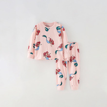 女童套装秋冬新款欧美中小童家居服可爱小女孩圆领长袖印花两件套