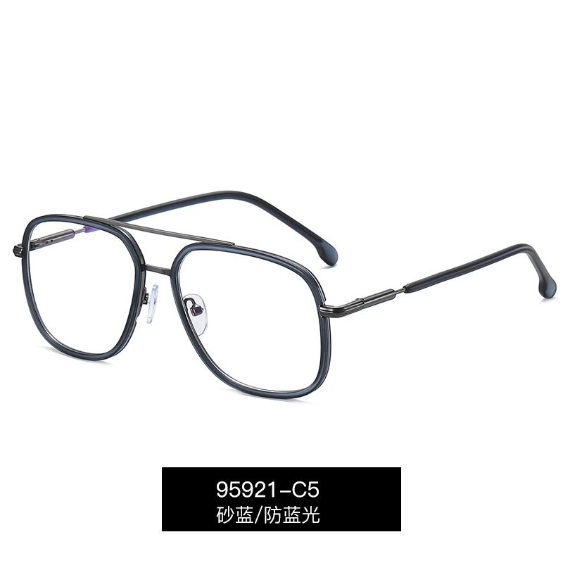 95921 de moda nuevo puente de la nariz doble TR90 gafas ópticas de los hombres anillo de metal gafas de luz anti-azul con gafas