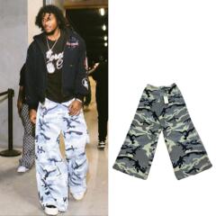 オリジナル VT M AW22 シルエット ビッグフレア パンツ ビッグシェイプ ジーンズ スノー カモフラージュ ブルー メンズ ジーンズ