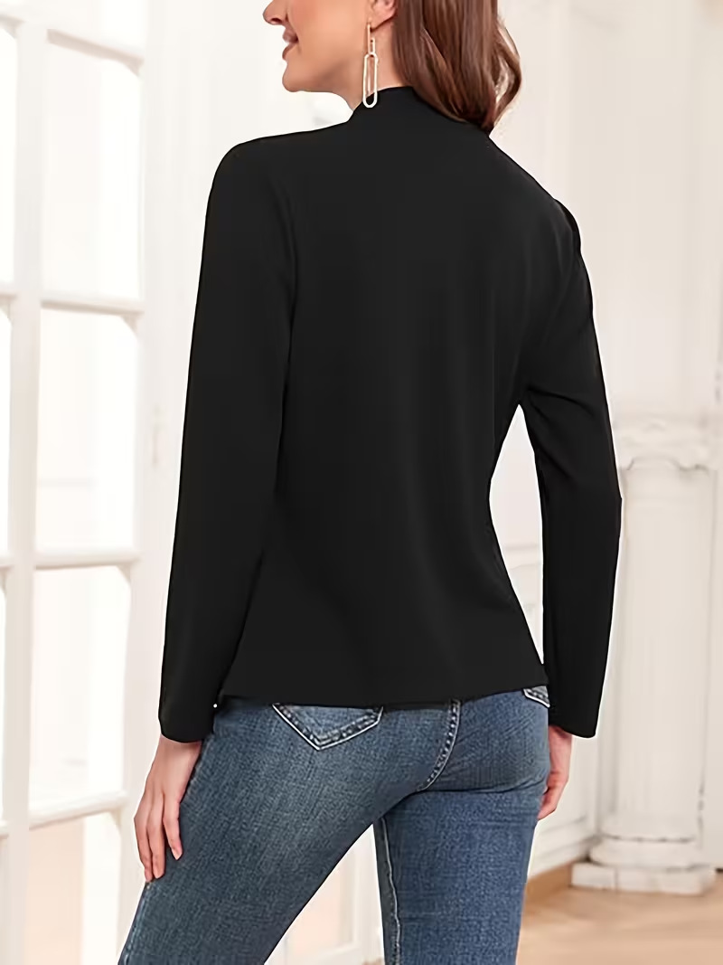 Women’s Black Blazer With Stand Up Collar Elegant Fitted Outerwear_voghion.com