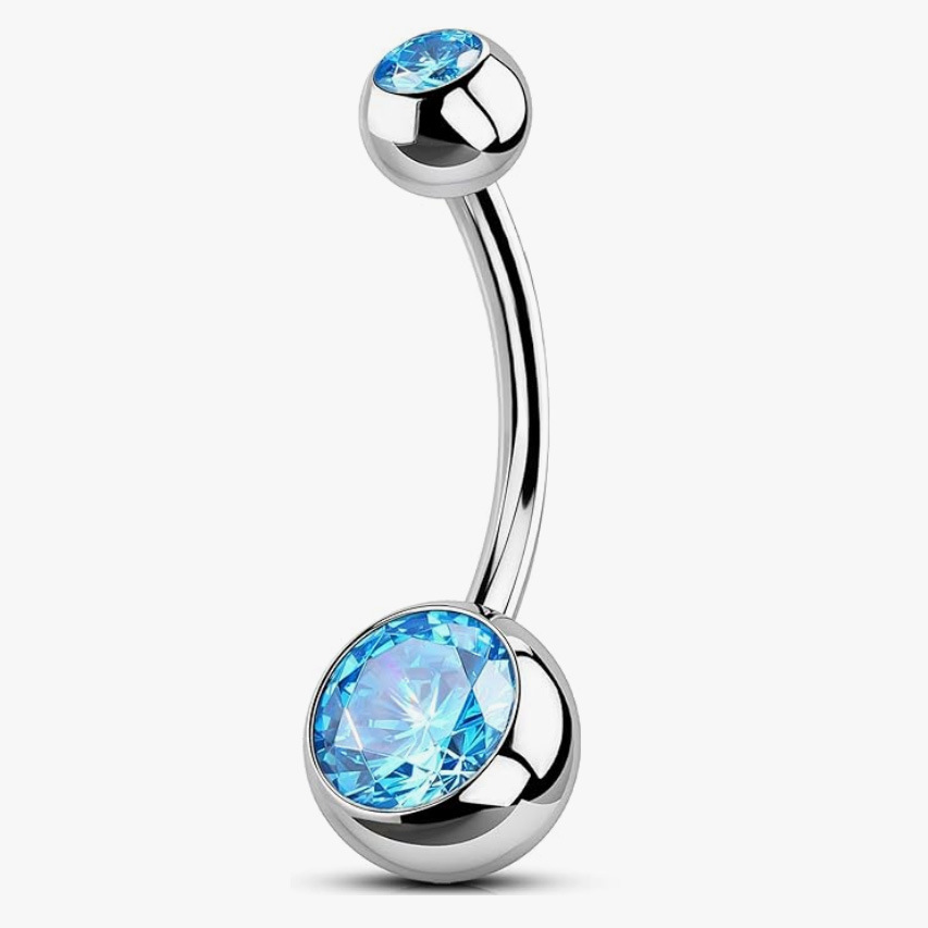 Piercing nombril en acier inoxydable avec zircon et boule_voghion.com