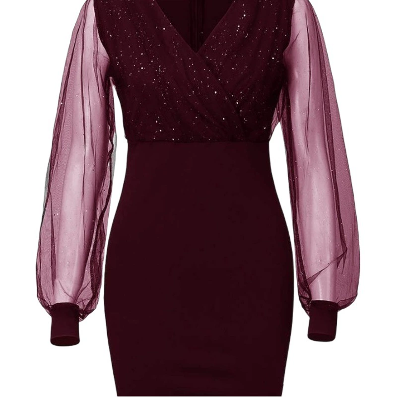 Европейское и американское кружевное платье с V-образным вырезом и пайетками, облегающее, сексуальное платье