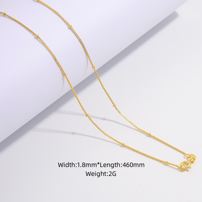 Chain Jewelry Making Type 1.8*460mm Jewelry Making Size 22K Real Gold Plated Plating Material 1 Piece 925 Sterling Silver Box Chain 1.8*460mm Jewelry Accessories