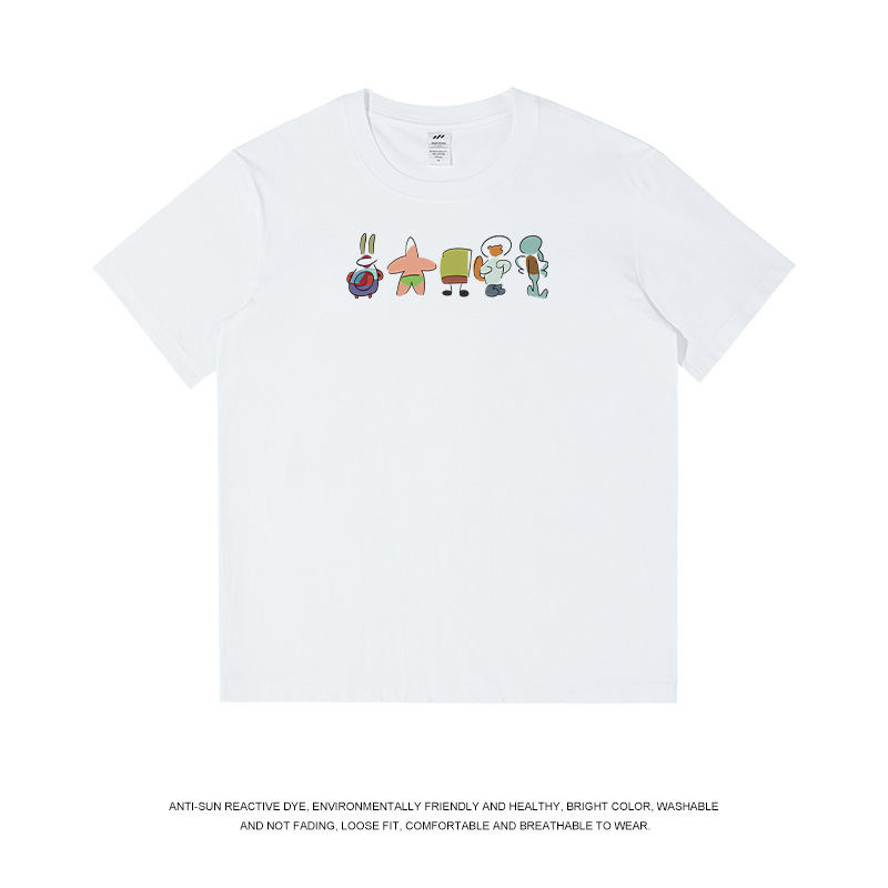 Sanhai Whale | Cotton Short-sleeved T-shirt Men's Japanese Style Simple Crewneck Printed Men's Jacket with Base Shirt Wholesale