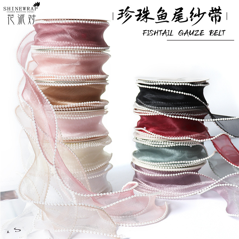 Cinta de embalaje para flores con perlas bilaterales, para regalos y ramos, fábrica al por mayor