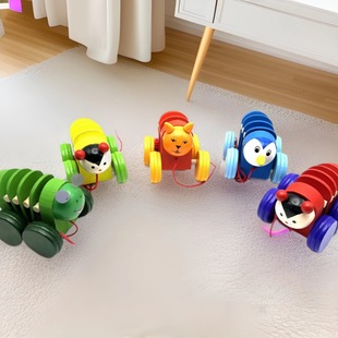 Cartoon Animal Drag-And-Drag Walker, Various Animal Infant and Toddler Baby Pull Cart Pieces, Caterpillar Wooden Toys