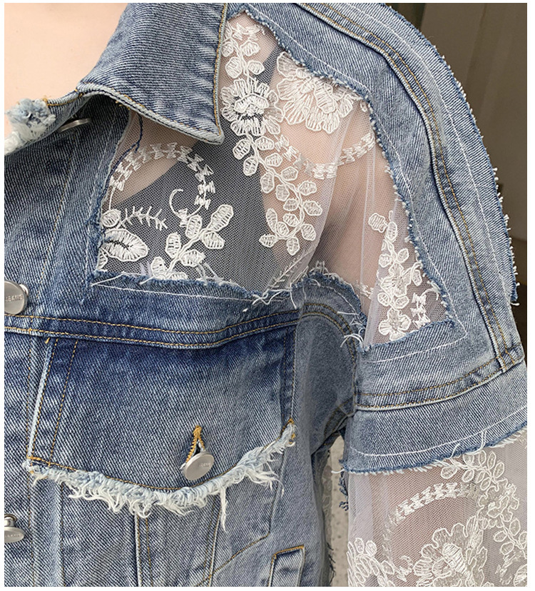 ​​Women's Lace Mesh Short Jacket – Lightweight Sun Protection Top With Embroidered Details (Light Blue, S-3XL)​​_voghion.com